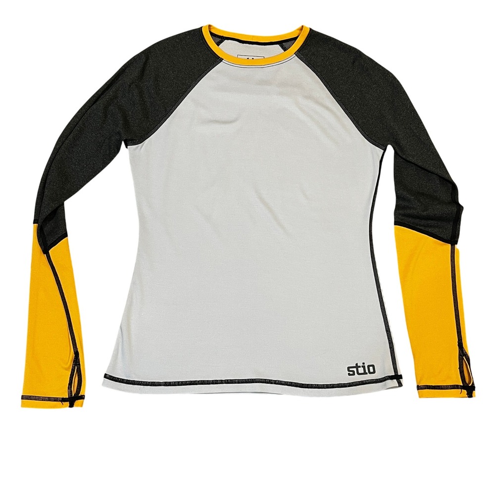 Stio Womens Basis Power Dry Wool Blend Raglan Base Layer Top M Gray Yellow